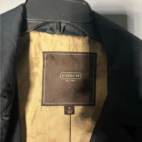 Coach Black Walking Trench Coat Jacket Logo Lining Size Medium - Picture 5 of 7